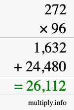 How to calculate 272 times 96 using long multiplication