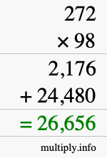 How to calculate 272 times 98 using long multiplication