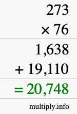 How to calculate 273 times 76 using long multiplication