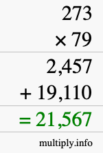 How to calculate 273 times 79 using long multiplication