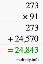 How to calculate 273 times 91 using long multiplication