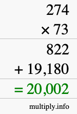 How to calculate 274 times 73 using long multiplication