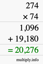How to calculate 274 times 74 using long multiplication
