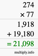 How to calculate 274 times 77 using long multiplication