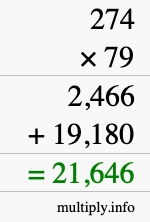 How to calculate 274 times 79 using long multiplication