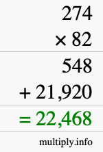 How to calculate 274 times 82 using long multiplication