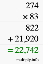 How to calculate 274 times 83 using long multiplication How to calculate 274 times 83 using long multiplication