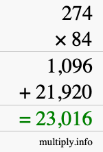 How to calculate 274 times 84 using long multiplication