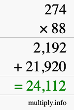 How to calculate 274 times 88 using long multiplication
