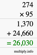 How to calculate 274 times 95 using long multiplication