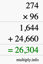 How to calculate 274 times 96 using long multiplication