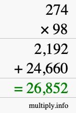 How to calculate 274 times 98 using long multiplication