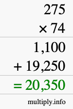 How to calculate 275 times 74 using long multiplication
