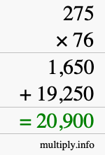 How to calculate 275 times 76 using long multiplication