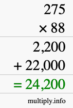 How to calculate 275 times 88 using long multiplication