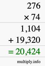 How to calculate 276 times 74 using long multiplication