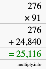 How to calculate 276 times 91 using long multiplication