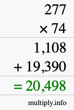 How to calculate 277 times 74 using long multiplication