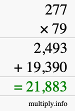 How to calculate 277 times 79 using long multiplication