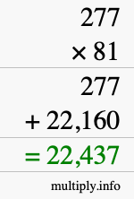 How to calculate 277 times 81 using long multiplication