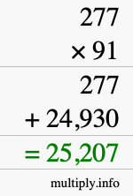 How to calculate 277 times 91 using long multiplication