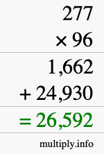 How to calculate 277 times 96 using long multiplication