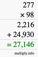 How to calculate 277 times 98 using long multiplication