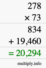 How to calculate 278 times 73 using long multiplication