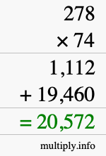 How to calculate 278 times 74 using long multiplication