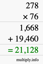 How to calculate 278 times 76 using long multiplication