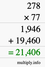 How to calculate 278 times 77 using long multiplication