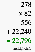 How to calculate 278 times 82 using long multiplication