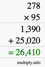 How to calculate 278 times 95 using long multiplication