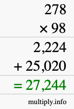 How to calculate 278 times 98 using long multiplication