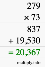 How to calculate 279 times 73 using long multiplication