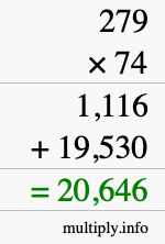 How to calculate 279 times 74 using long multiplication
