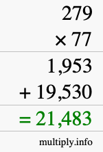 How to calculate 279 times 77 using long multiplication