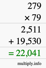 How to calculate 279 times 79 using long multiplication