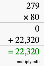 How to calculate 279 times 80 using long multiplication