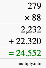 How to calculate 279 times 88 using long multiplication