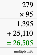 How to calculate 279 times 95 using long multiplication