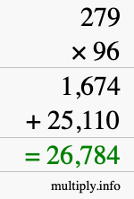 How to calculate 279 times 96 using long multiplication