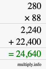 How to calculate 280 times 88 using long multiplication