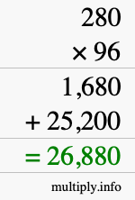How to calculate 280 times 96 using long multiplication