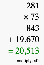 How to calculate 281 times 73 using long multiplication