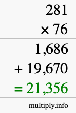 How to calculate 281 times 76 using long multiplication