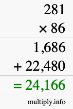 How to calculate 281 times 86 using long multiplication