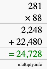 How to calculate 281 times 88 using long multiplication