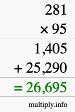 How to calculate 281 times 95 using long multiplication