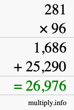 How to calculate 281 times 96 using long multiplication